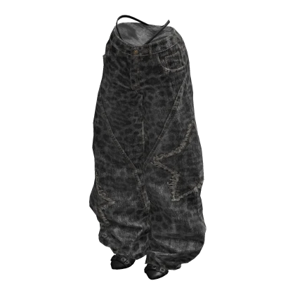 BB Black Cheetah Y2K Baggy Star Denim Jeans 