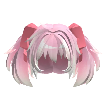 Madoka - Pink Pastel Pigtails Hair W Bows 