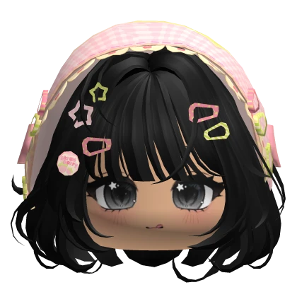 Black Igari Bob w/ Cute Face & Pink Green Bonnet