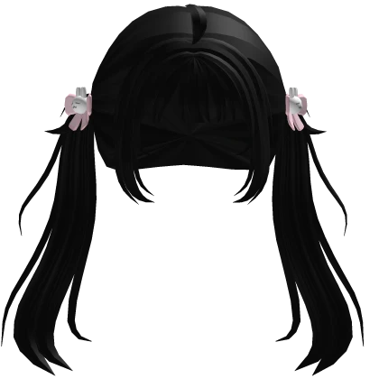 ♡ cutecore long pigtail w/ bunny hairclip black