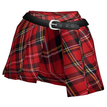 [Blush Fashion] Red Tartan Long Skirt w/ Belt