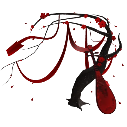 Ancient Red Cherry Blossom Sakura Tree With Pipa