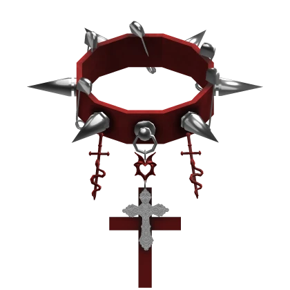 ⛧ Gothic Red Spiked Cross Choker (3.0)
