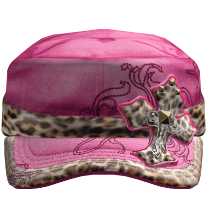 Pink 2000s Luxury Cross Cap Cheetah Mcbling Gyaru