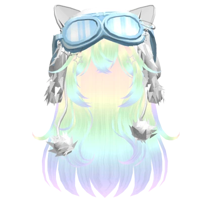 Rainbow Anime cat hair w/ kitty goggles