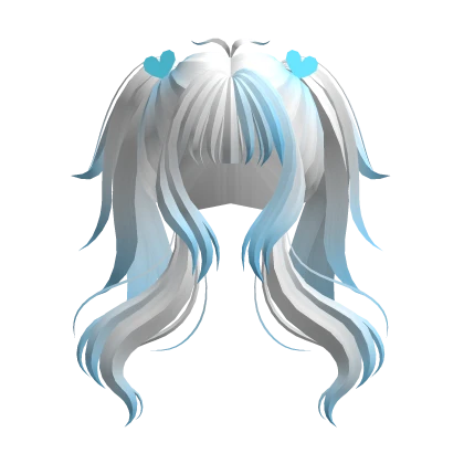 White Long Wavy Cute Pigtails w/ Hearts - RBCs