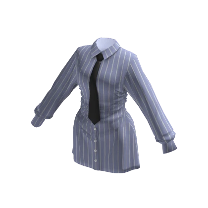 blue pinstripe button up shirt dress with tie