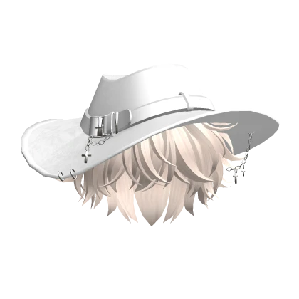 Beige Messy Hair w/ Fedora