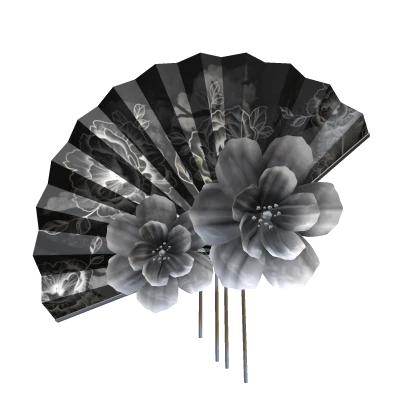 Traditional floral fan - black/white