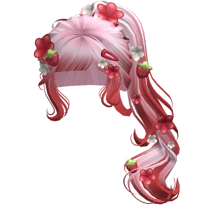 ♡ Cute Pink Strawberry Girl Hair w/ Red Flowers