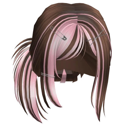 Y2k Messy Spikey Bun w Hair Clips (Brown & Pink)