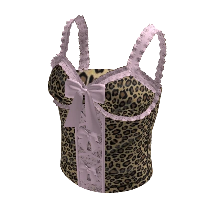 Cute Leopard and Pink Lace Bow Tank Top