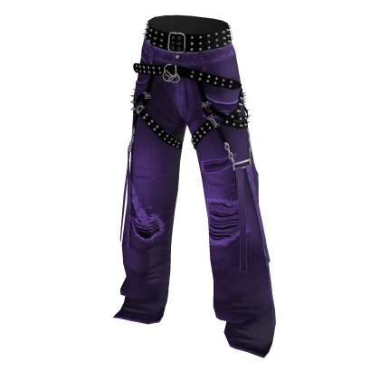 Baggy Ripped Grunge Y2K Studded Belt Jeans Purple