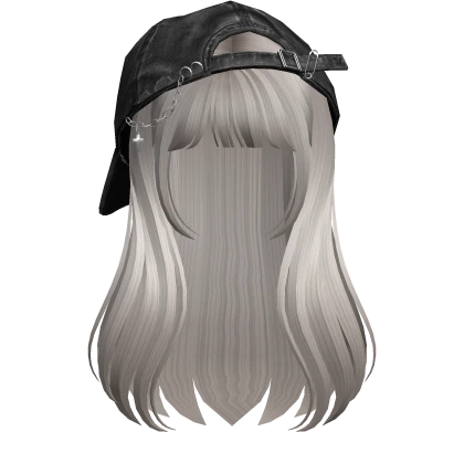 Ash long girl hair bangs w/ Y2K Distressed Hat