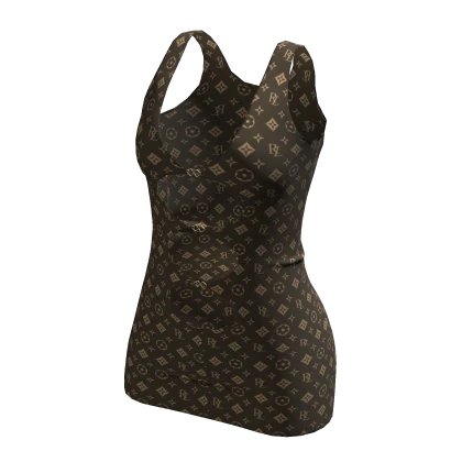 ♔ 2000s Monogram Designer Cutout Dress in Brown