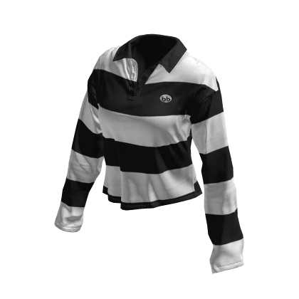 BB Black White Baggy Long Sleeve Striped Polo  