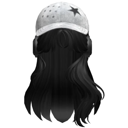 Black Anime Wolfcut Hair w/ Y2K Hat&Headphones