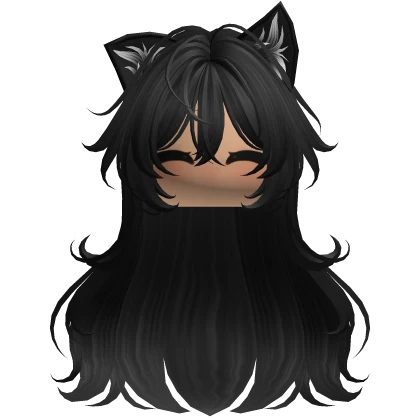 Black Messy Anime Girl Cat Hair w/ Cute Blush