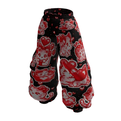 valentine's cute red and black theme baggy pants