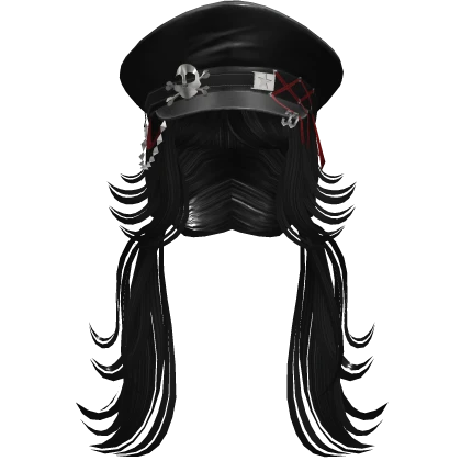 (PBR) Goth Captain Hat w/ Pigtails - Black