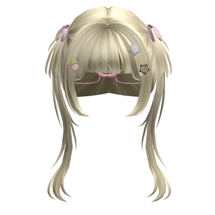 ♡ Igari Yellow Pigtails w Pink & Brown accessories