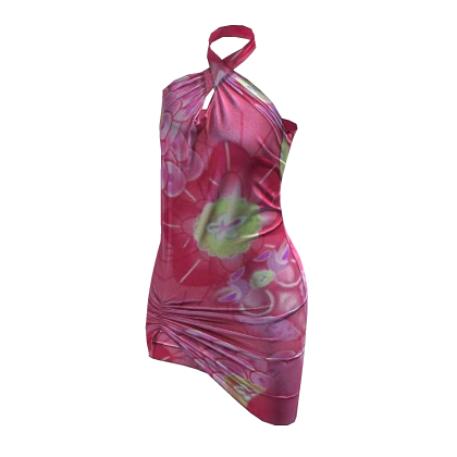 Y2K ☆ Pink Koi Vintage Floral Twisted Dress