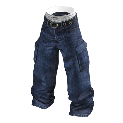💗Y2K LAYERED DENIM CARGO PANTS_DARK BLUE