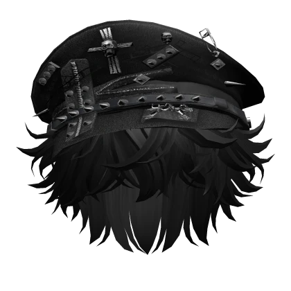 Black Messy Anime Hair w/ Goth Captain Hat