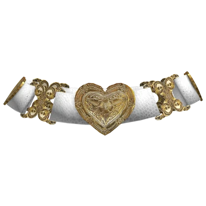 White Vintage Chunky Gold Heart Belt