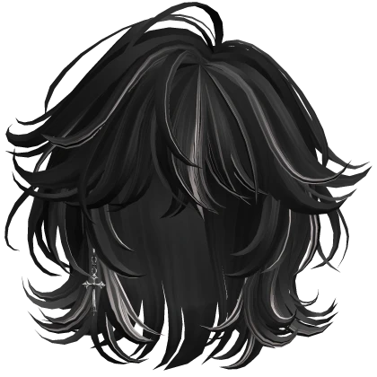 Black&White Grunge Layered Hair w/ Cross Earring