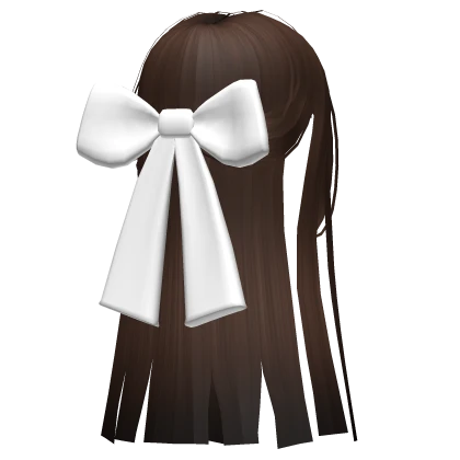 Straight Half up Hair w/ White Bow Brown