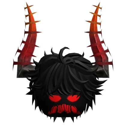 Demonic Black Hair w/ Fiery Red Horns & Rage Face