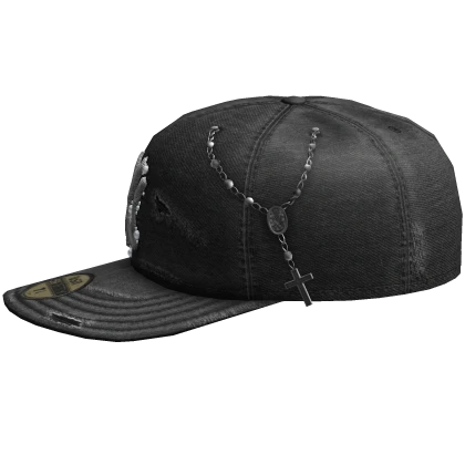 ✤ Black Distressed Fitted Cap w/ Rosary - Side