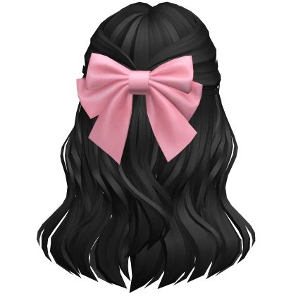 Soft Flowy Half up Hair w/ pink Bow (Black)