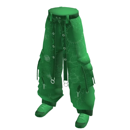 Green Baggy Cargo Pants w/ Shoes & Straps