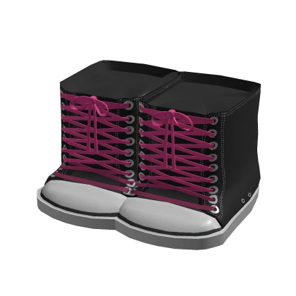 Scene Knee High Black Shoes w/ Pink Laces