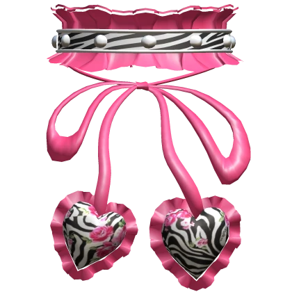 Pink Zebra Gyaru Ribbon Ruffle Choker Necklace Y2K