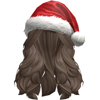 Christmas Curly Long Hair w/ Santa Hat in Brown