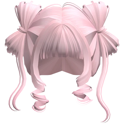 ♡ Cute Bow Pigtails Twirly Bangs Hair (Light Pink)