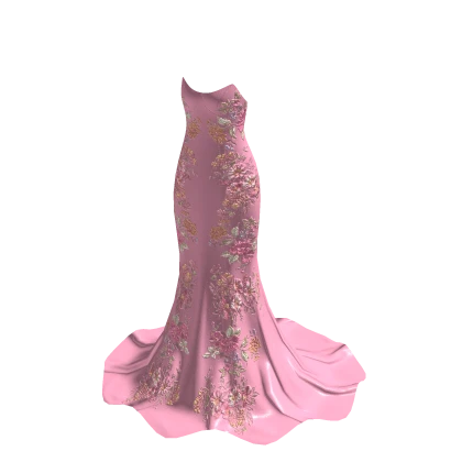 ♡ Strapless Pastel Floral Pink Elegant Dress (V1)