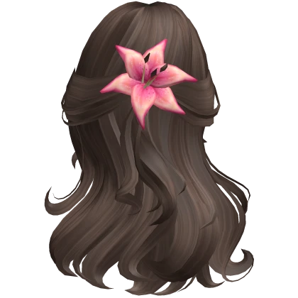 ♡ brown summer half up hair with pink flower