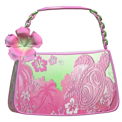 Tropical Hibiscus Summer Bag Pink and Green Gyaru