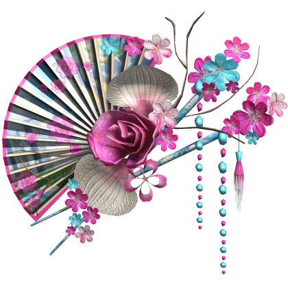 Pink Blue Gyaru Tropical Floral Traditional Fan