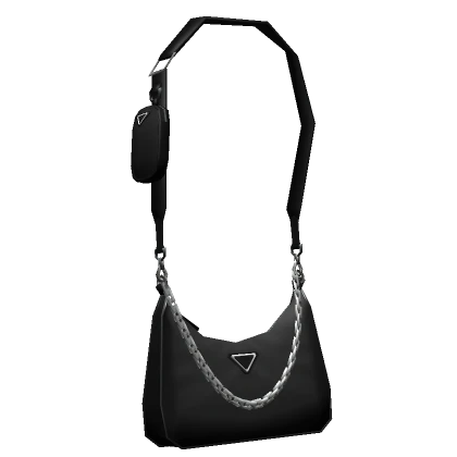 Black Nylon Shoulder Bag w/ Chains