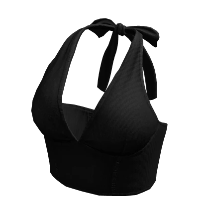 Black Denim Hem Halter Neck Back Top Y2K Tee Shirt