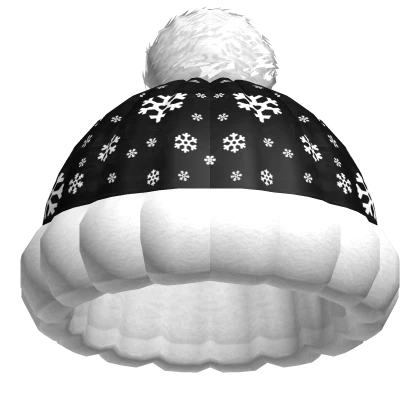 Fluffy Snowflake Christmas Black Beanie