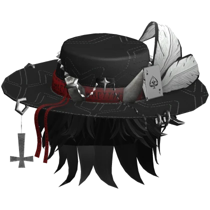 Messy MIddle Hair w/ Wide Brim Hat Feather - Black