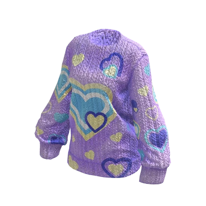 Purple Cute Heart Oversized Fluffy Sweater 🫐