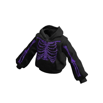 Hoodie Black Halloween Skeleton Purple
