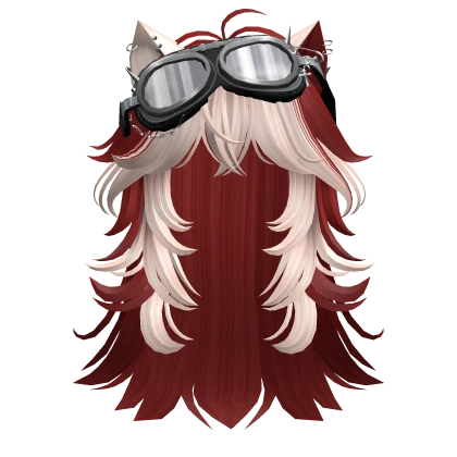 Two-Tone Anime cat hair w/ Y2K Goggles Red&Blonde